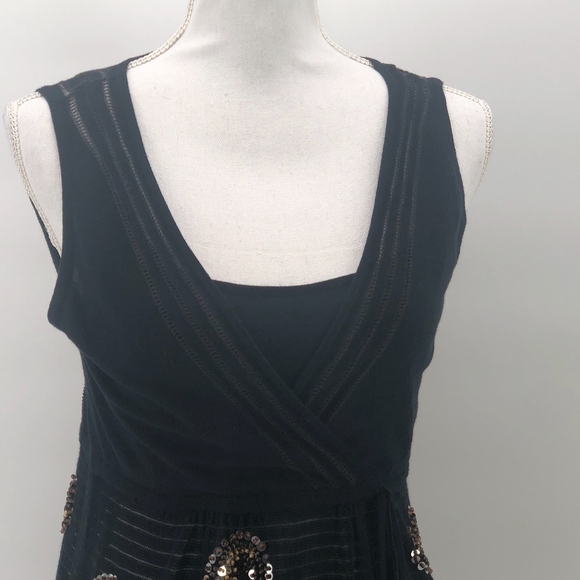 Nanette Lepore Black Gold Beaded Top M - Picture 7 of 8